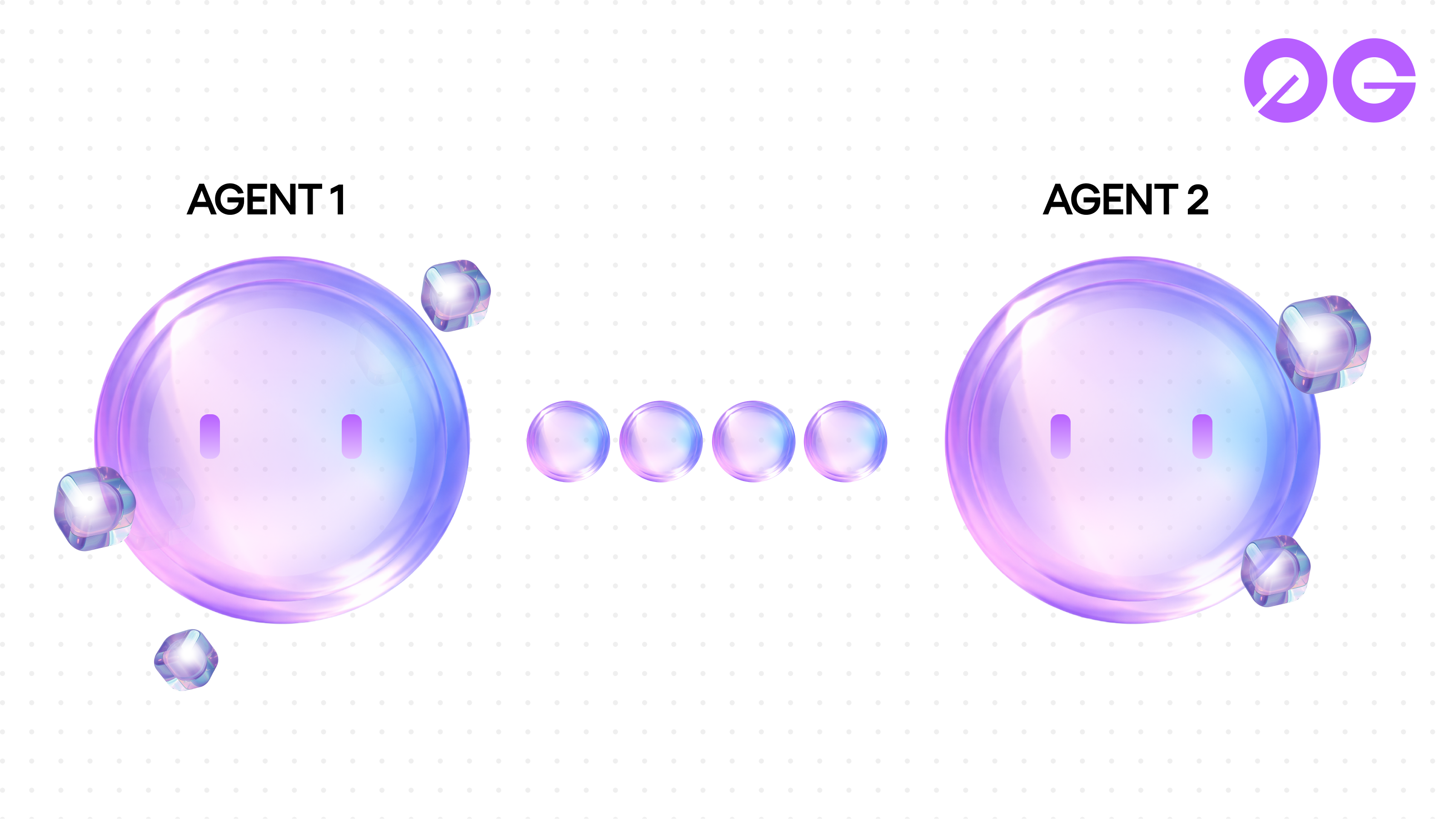 Conceptual visual showing two autonomous AI agents transacting onchain without human intervention